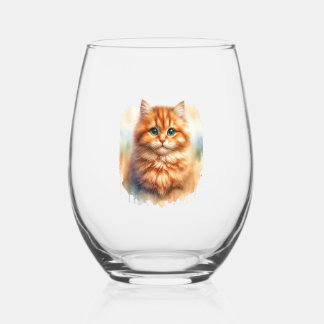 Cute Ginger Tabby Cat Classic T-Shirt Stemless Wine Glass