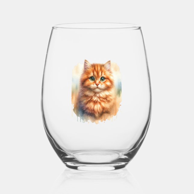 Cute Ginger Tabby Cat  Classic T-Shirt Stemless Wine Glass (Front)