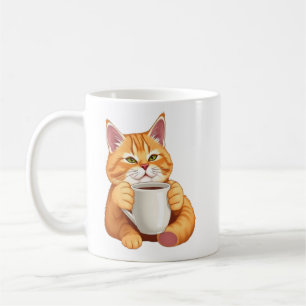 Cute Ginger Tabby Cat Drinking Coffee Graphic Mug