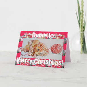 Cute Ginger Tabby Cat Playing Wool Christmas Card