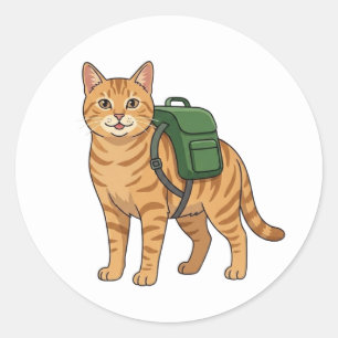 Cute Ginger Tabby Cat with Backpack Classic Round Sticker