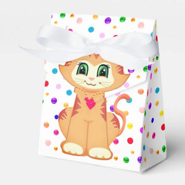 Cute Ginger Tabby Kitty Cat & Confetti Thank You Favour Box (Front Side)
