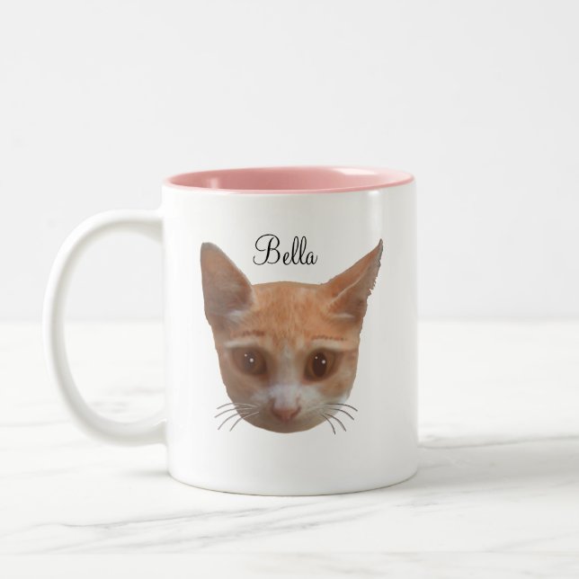 Cute ginger tabby kitty cat Two-Tone coffee mug (Left)