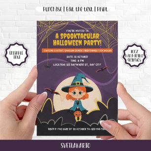 Cute Ginger Witch Halloween Party Invitation