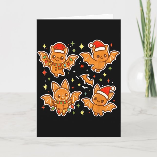 Cute Gingerbread Bats Soky Christmas Cookie Graphi Card (Front)