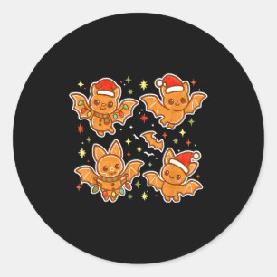 Cute Gingerbread Bats Soky Christmas Cookie Graphi Classic Round Sticker
