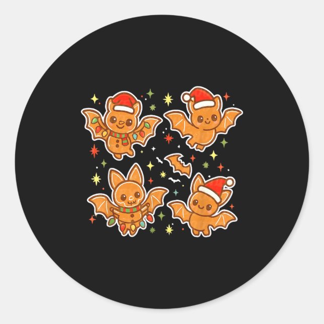 Cute Gingerbread Bats Soky Christmas Cookie Graphi Classic Round Sticker (Front)