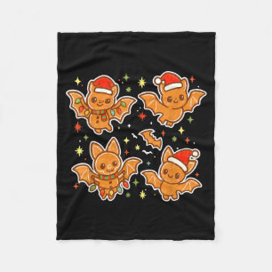 Cute Gingerbread Bats Soky Christmas Cookie Graphi Fleece Blanket