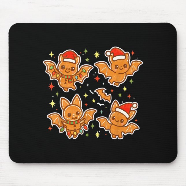 Cute Gingerbread Bats Soky Christmas Cookie Graphi Mouse Mat (Front)