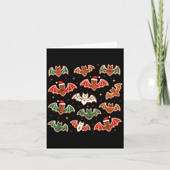 Cute Gingerbread Bats Soky Christmas Cookie Merry  Card (Front)