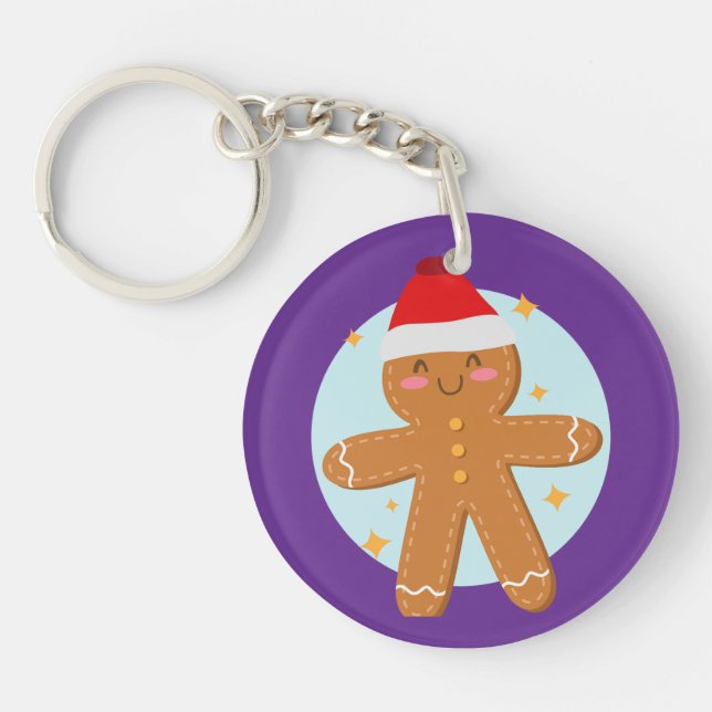 Cute Gingerbread Boy Cookies Art Drawing Key Ring (Front)