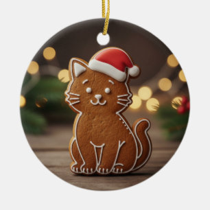 Cute Gingerbread Cat Cookie Christmas Ceramic Tree Decoration