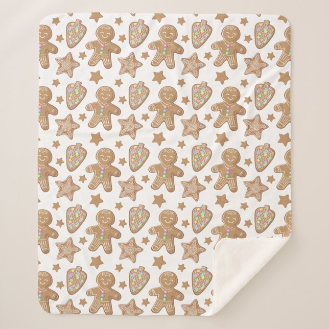 Cute Gingerbread Christmas Cookie Pattern Sherpa Blanket (Front)