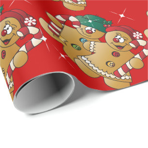Cute Gingerbread Christmas Couple Wrapping Paper