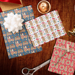 Cute Gingerbread Christmas Festive Patterns Wrapping Paper Sheet