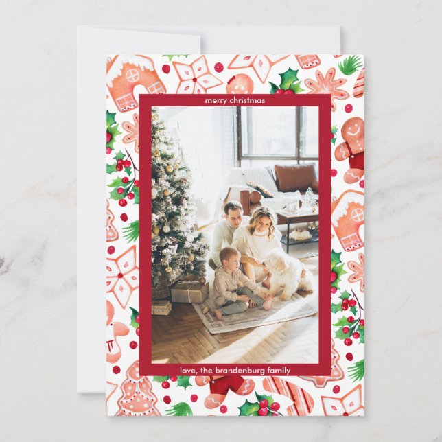 Cute Gingerbread Christmas Greeting Photo Holiday Card (Front)