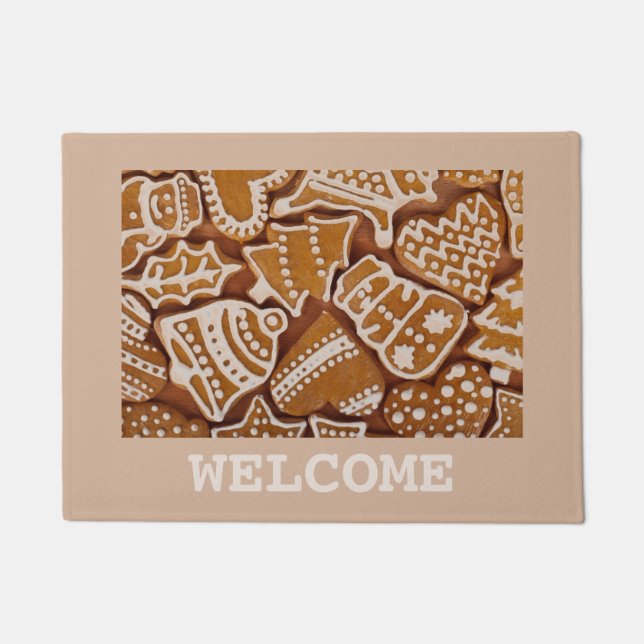 Cute Gingerbread Christmas Holiday Doormat (Front)