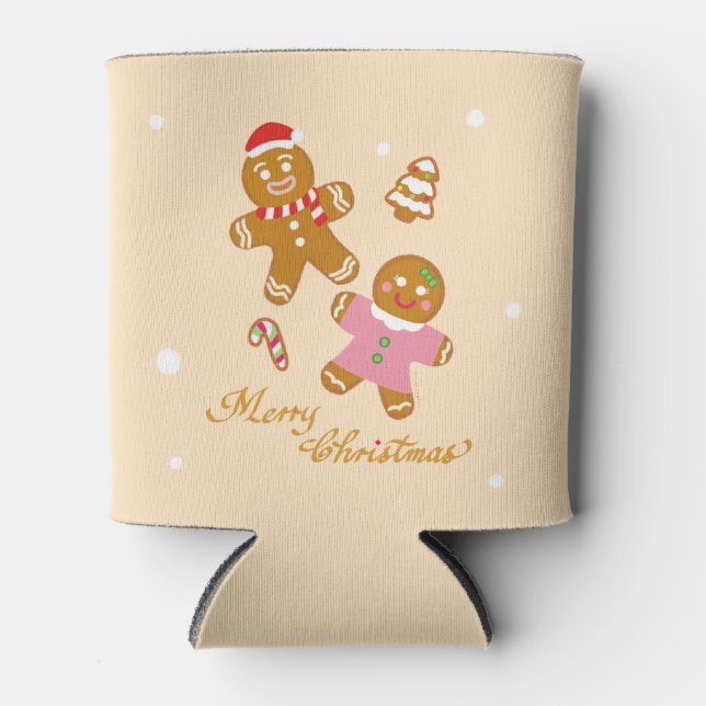 Cute Gingerbread Christmas Personalized Can Cooler (Front)