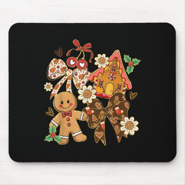 Cute Gingerbread Christmas Preppy Coquette Holiday Mouse Mat (Front)