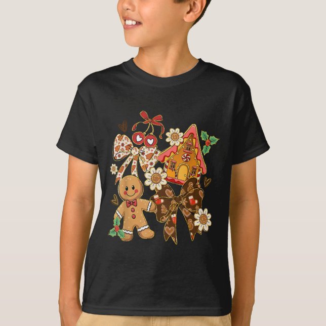 Cute Gingerbread Christmas Preppy Coquette Holiday T-Shirt (Front)