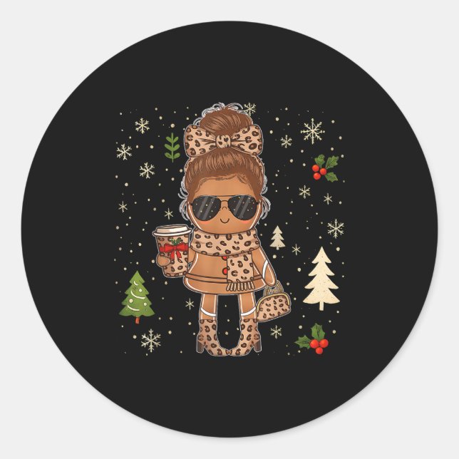 Cute Gingerbread Christmas Snow Xmas For Men Women Classic Round Sticker (Front)
