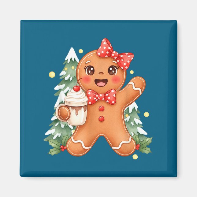 Cute Gingerbread Christmas Snow Xmas For Men Women Magnet (Front)