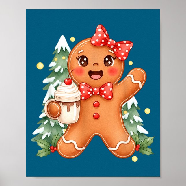 Cute Gingerbread Christmas Snow Xmas For Men Women Poster (Front)
