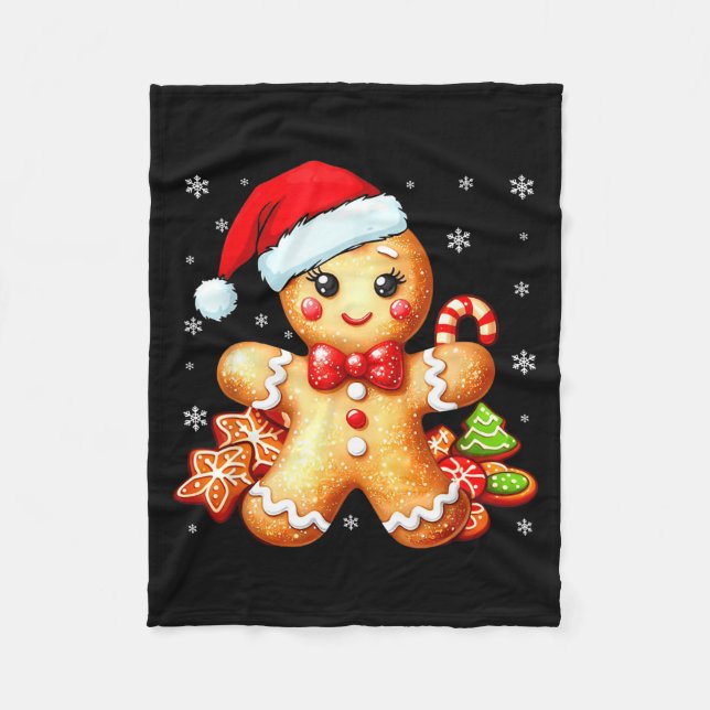 Cute Gingerbread Christmas Snow Xmas For Women Kid Fleece Blanket (Front)