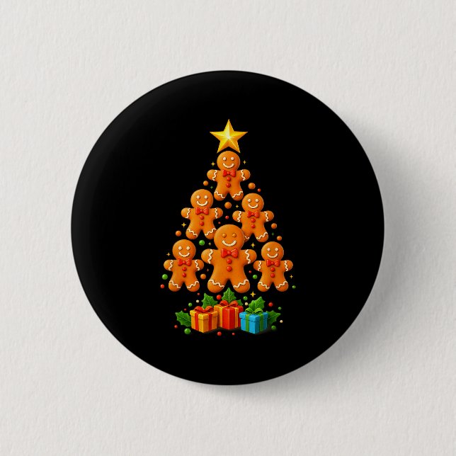 Cute Gingerbread Christmas Tree Holiday Funny Xmas 6 Cm Round Badge (Front)