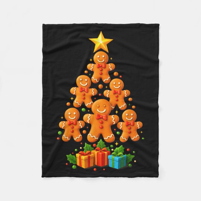 Cute Gingerbread Christmas Tree Holiday Funny Xmas Fleece Blanket (Front)