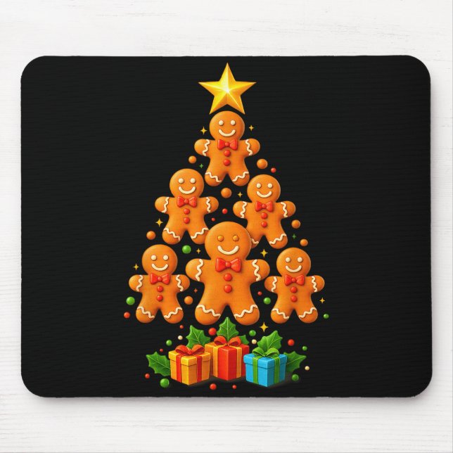 Cute Gingerbread Christmas Tree Holiday Funny Xmas Mouse Mat (Front)