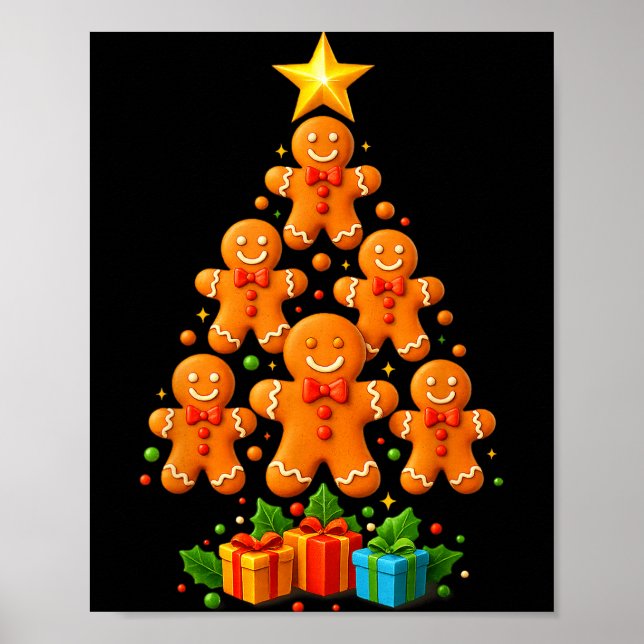Cute Gingerbread Christmas Tree Holiday Funny Xmas Poster (Front)
