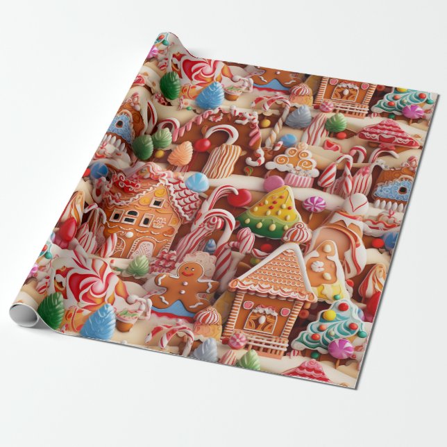 Cute Gingerbread Christmas Wrapping Paper (Unrolled)