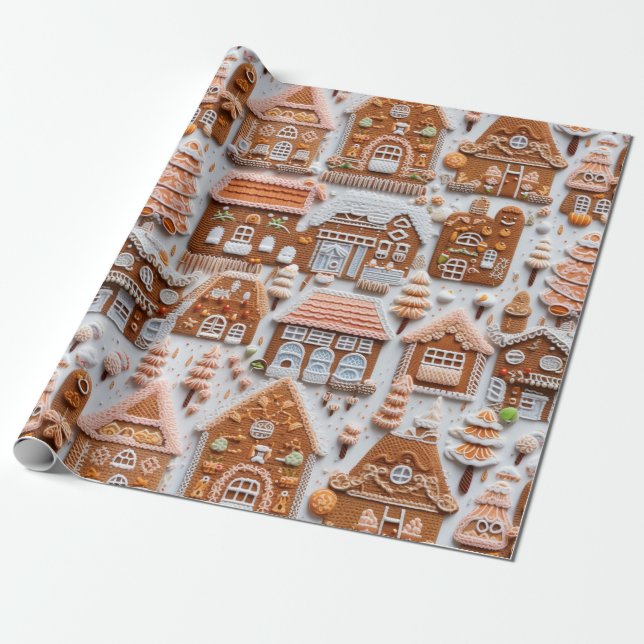 Cute Gingerbread Christmas Wrapping Paper (Unrolled)