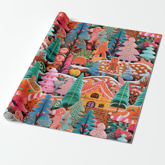 Cute Gingerbread Christmas Wrapping Paper (Unrolled)