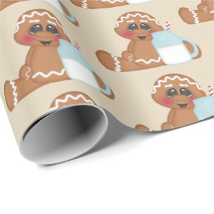Cute Gingerbread cookie Christmas party tiled wrap Wrapping Paper