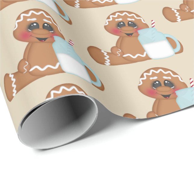 Cute Gingerbread cookie Christmas party tiled wrap Wrapping Paper (Roll Corner)