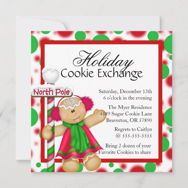 Cute Gingerbread Cookie Exchange Holiday Invite (Front)