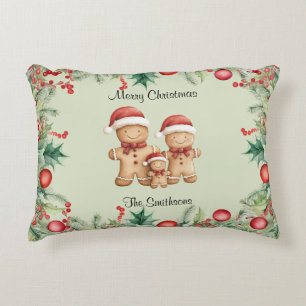 Cute Gingerbread Cookie Family Christmas Decorative Cushion