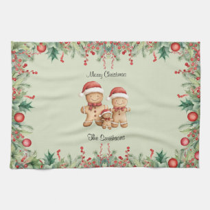 Cute Gingerbread Cookie Family Christmas Kitchen T Tea Towel