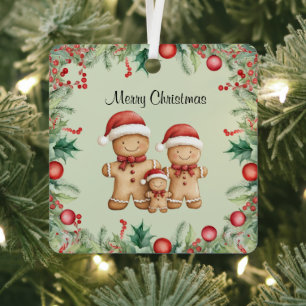 Cute Gingerbread Cookie Family Christmas Metal Tree Decoration