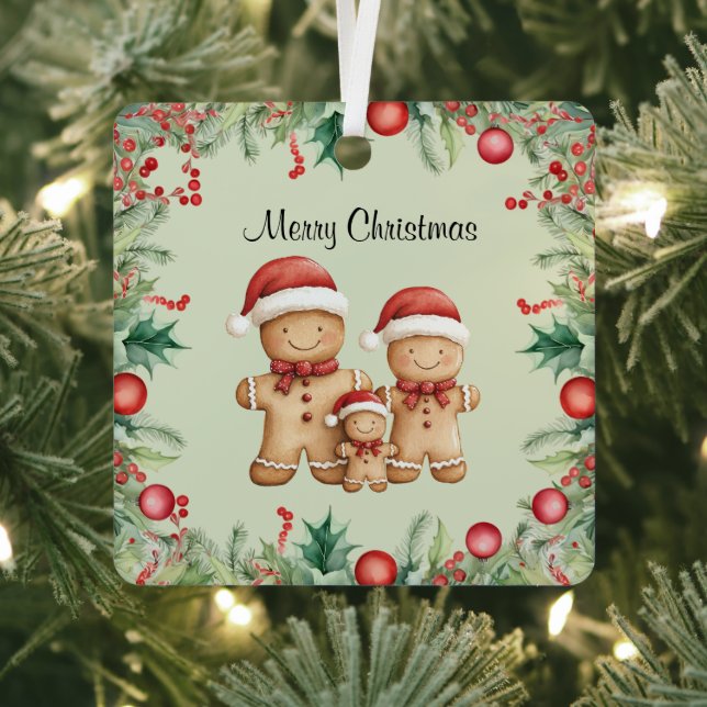 Cute Gingerbread Cookie Family Christmas Metal Tree Decoration (Insitu)