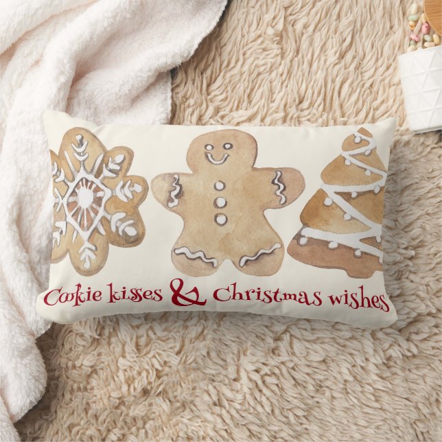 Cute Gingerbread Cookie Kisses Christmas Wishes  Lumbar Cushion (Blanket)