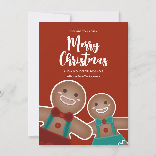 Cute Gingerbread Cookies Buddies Merry Christmas Holiday Card (Front)