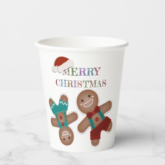 Cute Gingerbread Cookies Christmas Holiday Party Paper Cups (Front)