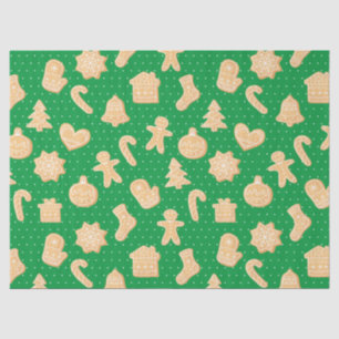 Cute Gingerbread Cookies Green Christmas Pattern Tissue Paper