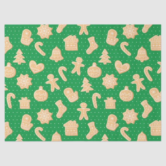 Cute Gingerbread Cookies Green Christmas Pattern Tissue Paper (Front)