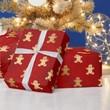 Cute gingerbread cookies pattern gold foil red