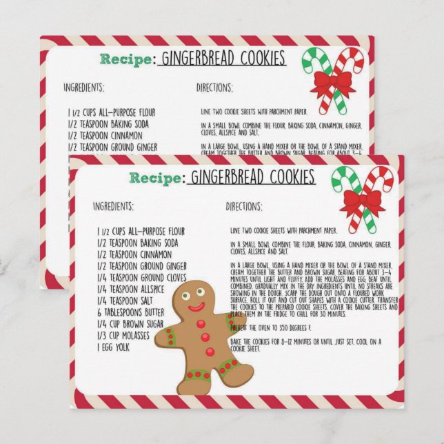 Cute Gingerbread Cookies Recipe Card (Front/Back)