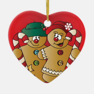 Cute Gingerbread Couple Ceramic Tree Decoration